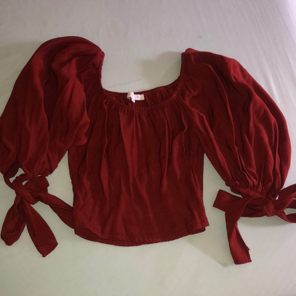 Elegant Red Women's Top with Puff Sleeves